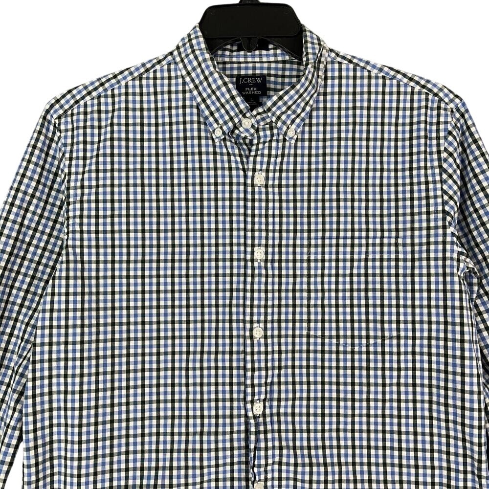 J. Crew Men's Large Check Poplin Slim Flex Shirt - Preppy Style